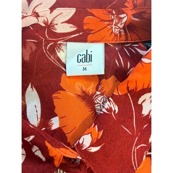 CABI Hothouse Semi Sheer Blouse Red Orange Floral #3766 Medium - Picture 6 of 6